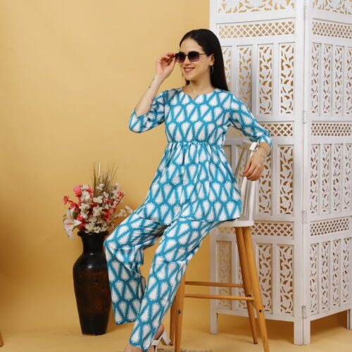 Women’s Multicolor Cotton Printed Co-ord Set – Front View