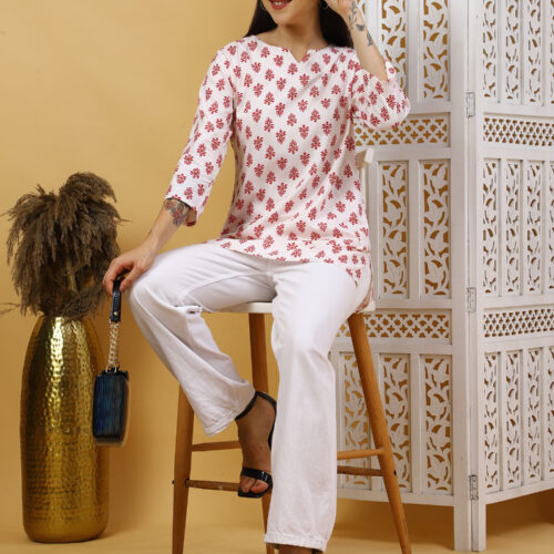 Multicolor Floral Printed Cotton Kurti for Women – Front View