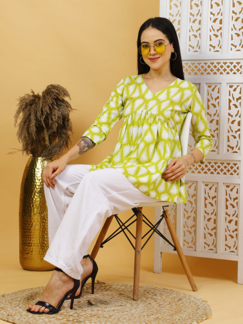 Women’s Multicolor Printed Cotton Top – Front View