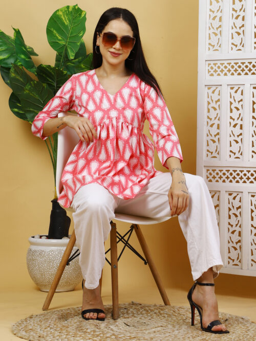 Women’s Multicolor Printed Cotton Top – Front View
