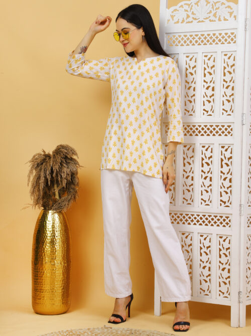 Multicolor Floral Printed Cotton Kurti for Women – 3/4 Sleeve - Image 9