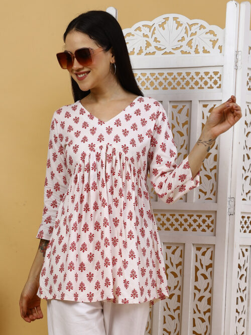 Women’s Multicolor Printed Cotton Kurti | 3/4 Sleeve Top - Image 14