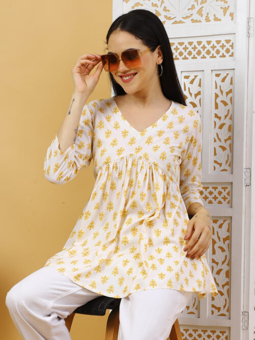 Women’s Multicolor Printed Cotton Kurti | 3/4 Sleeve Top - Image 20