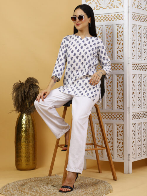 Multicolor Floral Printed Cotton Kurti for Women – 3/4 Sleeve - Image 21