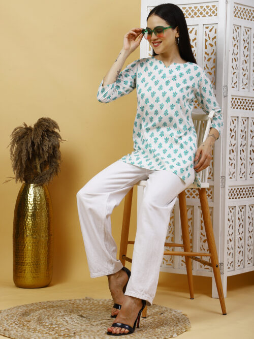 Multicolor Floral Printed Cotton Kurti for Women – 3/4 Sleeve - Image 15
