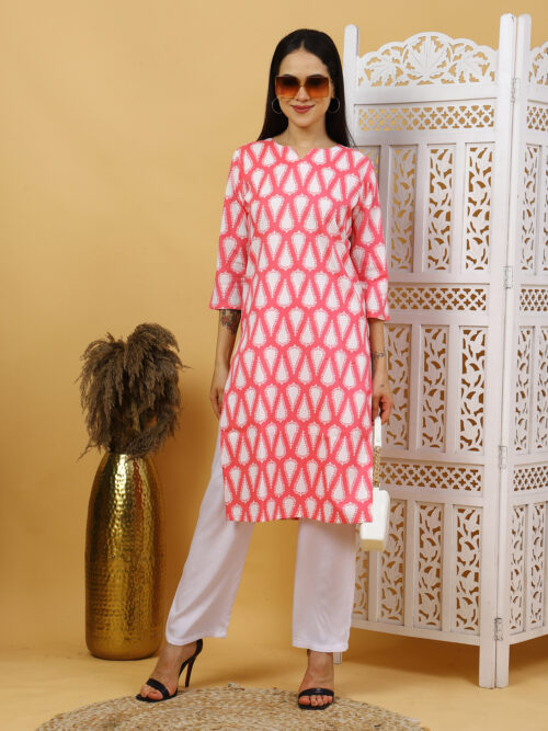 Multicolor Printed Cotton Kurti for Women – 3/4 Sleeve - Image 12