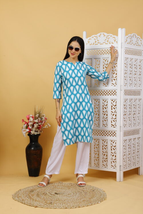 Multicolor Printed Cotton Kurti for Women – 3/4 Sleeve - Image 8