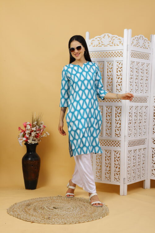Multicolor Printed Cotton Kurti for Women – 3/4 Sleeve - Image 9
