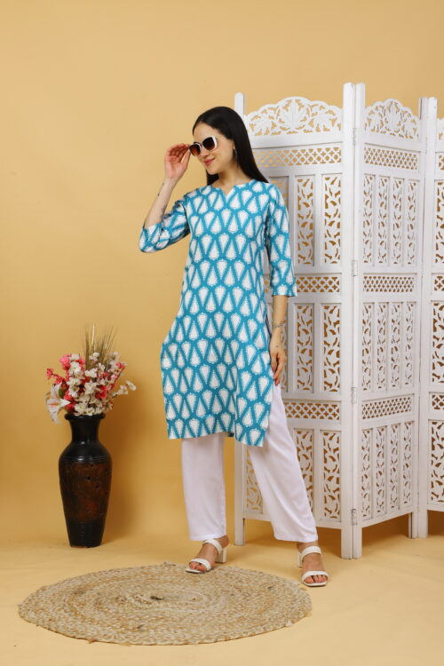 Multicolor Printed Cotton Kurti for Women – 3/4 Sleeve - Image 10