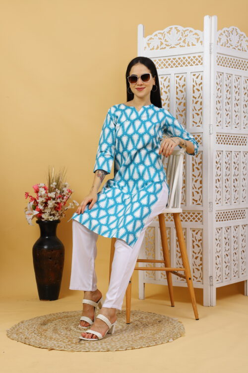 Multicolor Printed Cotton Kurti for Women – 3/4 Sleeve - Image 11