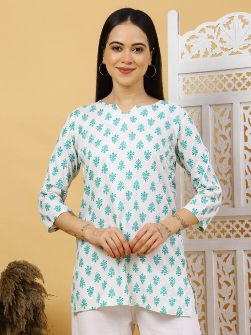 Multicolor Floral Printed Cotton Kurti for Women – 3/4 Sleeve - Image 16