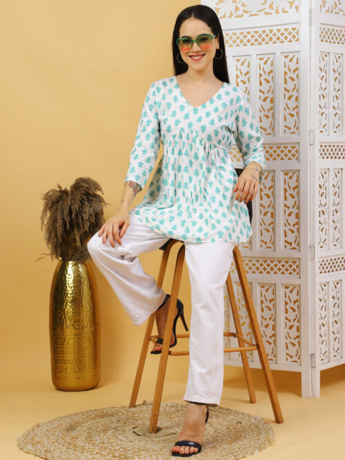 Women’s Multicolor Printed Cotton Kurti | 3/4 Sleeve Top - Image 9