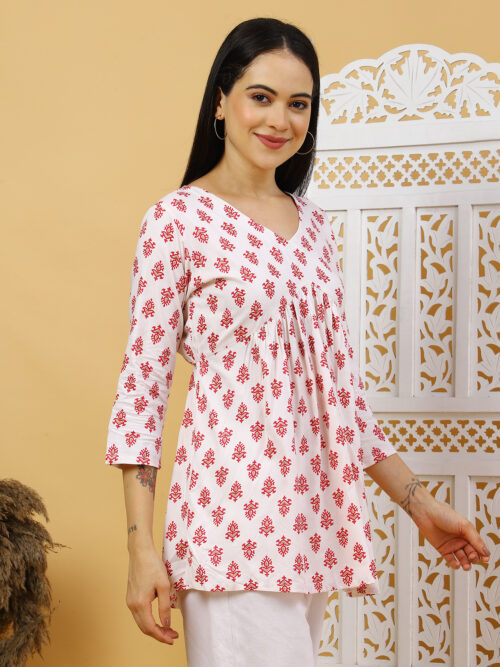 Women’s Multicolor Printed Cotton Kurti | 3/4 Sleeve Top - Image 15
