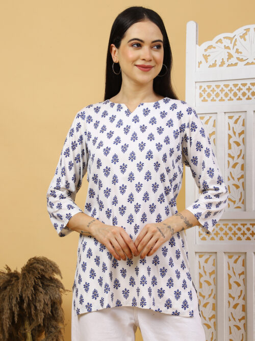 Multicolor Floral Printed Cotton Kurti for Women – 3/4 Sleeve - Image 22