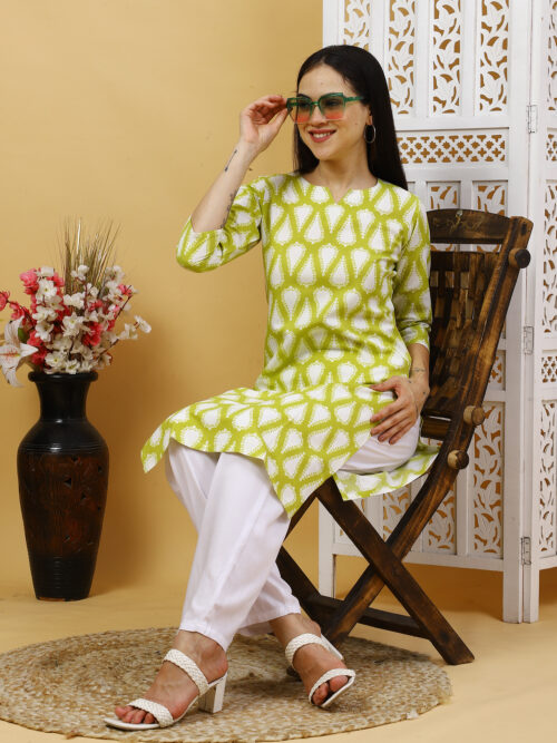Multicolor Printed Cotton Kurti for Women – 3/4 Sleeve - Image 3