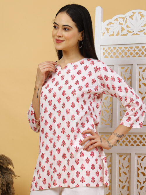 Multicolor Floral Printed Cotton Kurti for Women – 3/4 Sleeve - Image 3