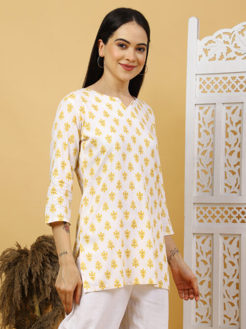Multicolor Floral Printed Cotton Kurti for Women – 3/4 Sleeve - Image 11