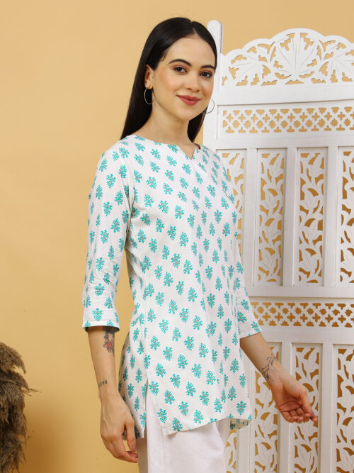 Multicolor Floral Printed Cotton Kurti for Women – 3/4 Sleeve - Image 17