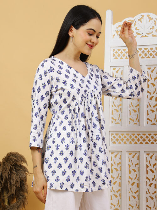 Women’s Multicolor Printed Cotton Kurti | 3/4 Sleeve Top - Image 4
