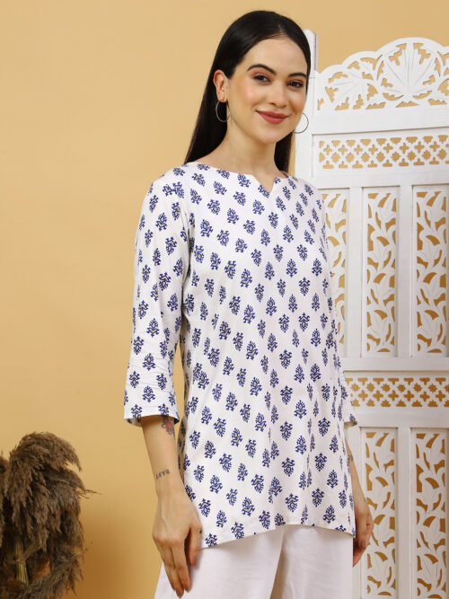 Multicolor Floral Printed Cotton Kurti for Women – 3/4 Sleeve - Image 23
