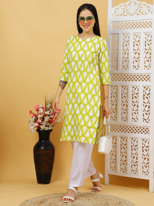 Multicolor Printed Cotton Kurti for Women – 3/4 Sleeve - Image 4