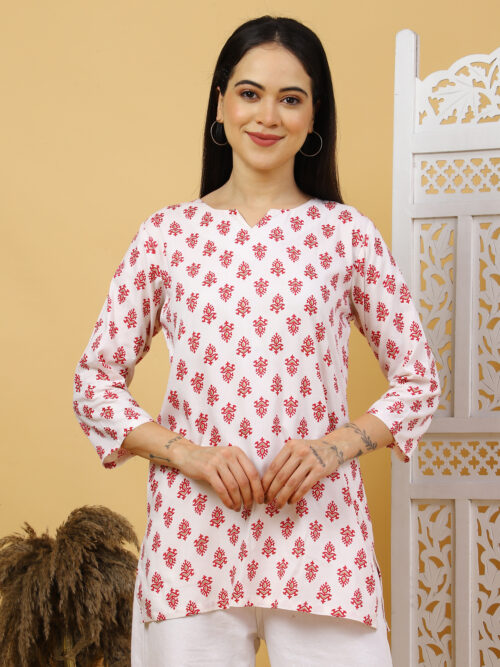 Multicolor Floral Printed Cotton Kurti for Women – 3/4 Sleeve - Image 4