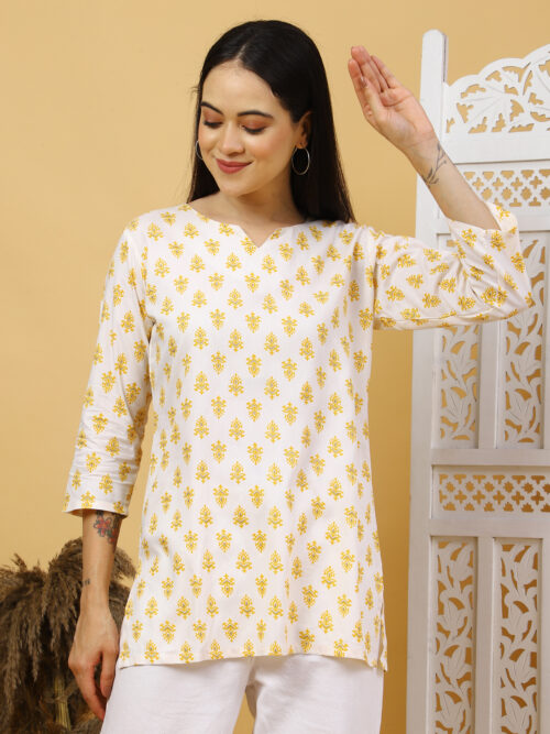 Multicolor Floral Printed Cotton Kurti for Women – 3/4 Sleeve - Image 12