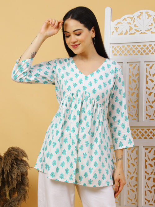 Women’s Multicolor Printed Cotton Kurti | 3/4 Sleeve Top - Image 11