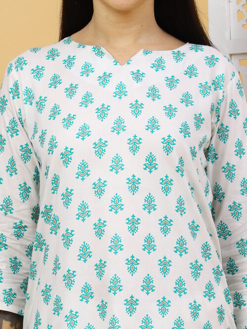 Multicolor Floral Printed Cotton Kurti for Women – 3/4 Sleeve - Image 18