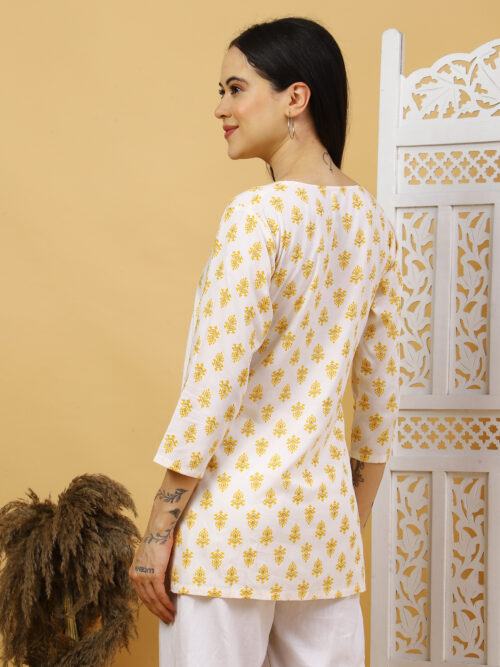 Multicolor Floral Printed Cotton Kurti for Women – 3/4 Sleeve - Image 13