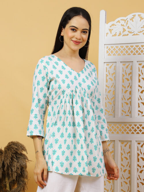 Women’s Multicolor Printed Cotton Kurti | 3/4 Sleeve Top - Image 12