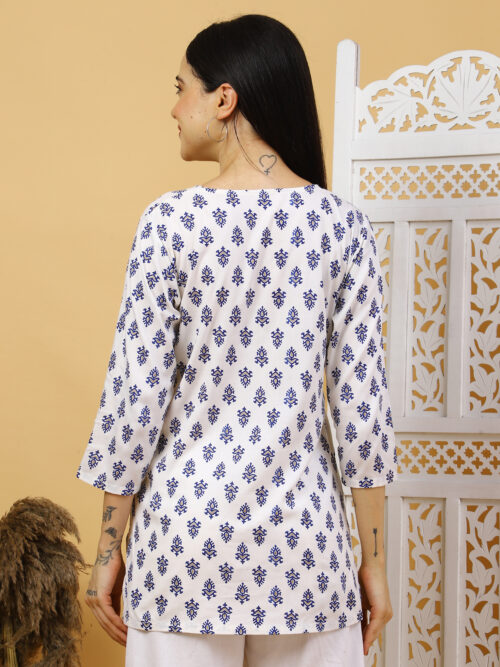 Multicolor Floral Printed Cotton Kurti for Women – 3/4 Sleeve - Image 25
