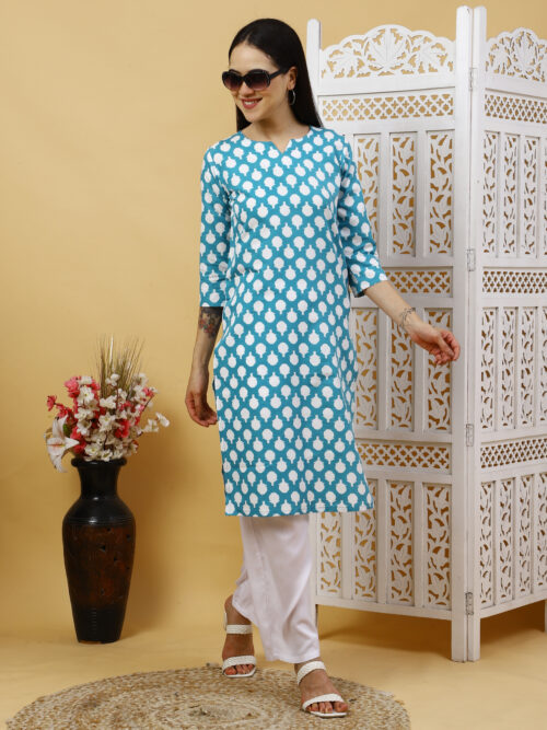 Women’s Multicolor Printed Cotton Kurti |  Office Wear Top - Image 25