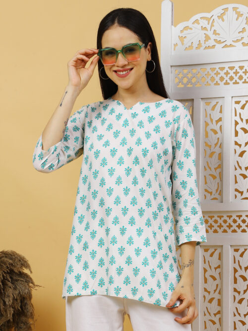 Multicolor Floral Printed Cotton Kurti for Women – 3/4 Sleeve - Image 20