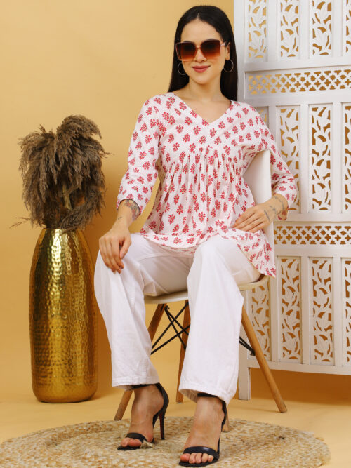 Women’s Multicolor Printed Cotton Kurti | 3/4 Sleeve Top - Image 19