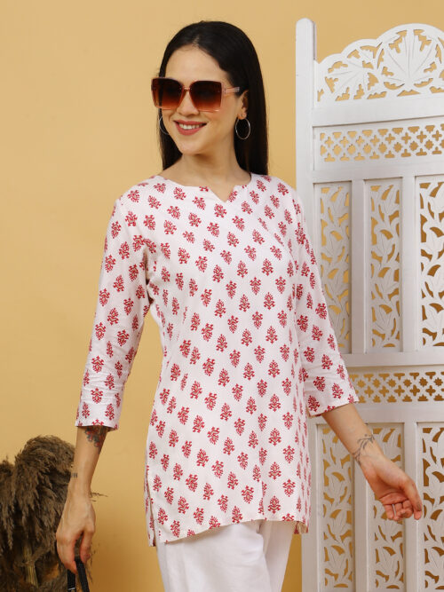 Multicolor Floral Printed Cotton Kurti for Women – 3/4 Sleeve - Image 7