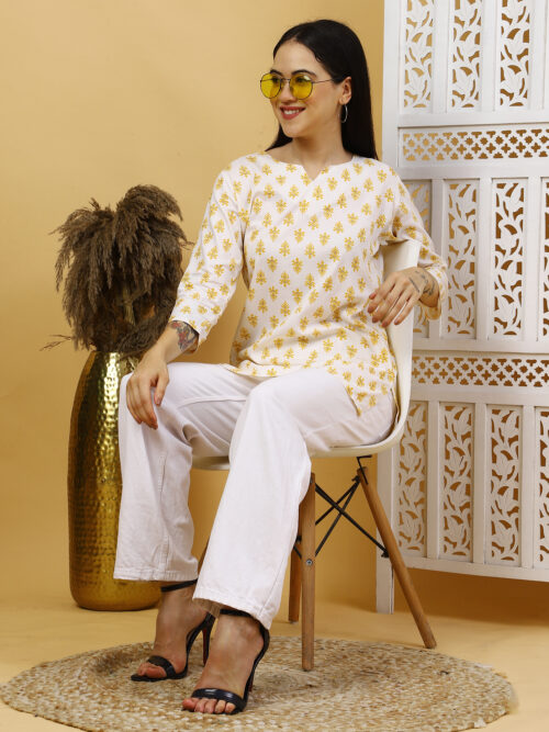 Multicolor Floral Printed Cotton Kurti for Women – 3/4 Sleeve - Image 8
