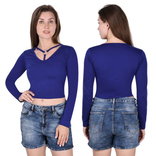 Women’s Multicolor Full Sleeve Crop Top Ring Neck - Image 3