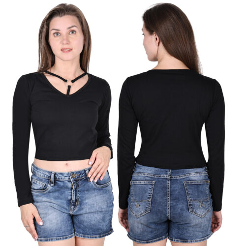 Women’s Multicolor Full Sleeve Crop Top Ring Neck - Image 5
