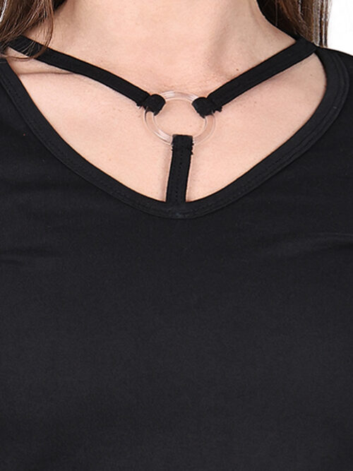 Black Full Sleeve Crop Top for Women | Ring Neck Design - Image 4