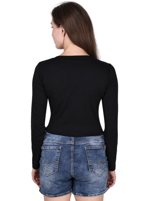 Black Full Sleeve Crop Top for Women | Ring Neck Design - Image 7