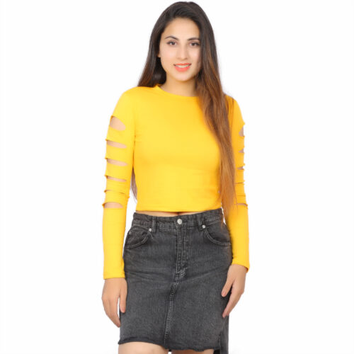 Women’s Multicolor Cut-Out Sleeve Crop Top – Full Sleeve Fit - Image 25