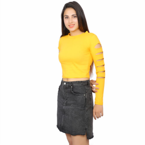 Women’s Multicolor Cut-Out Sleeve Crop Top – Full Sleeve Fit - Image 26