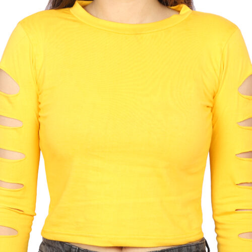 Women’s Multicolor Cut-Out Sleeve Crop Top – Full Sleeve Fit - Image 27