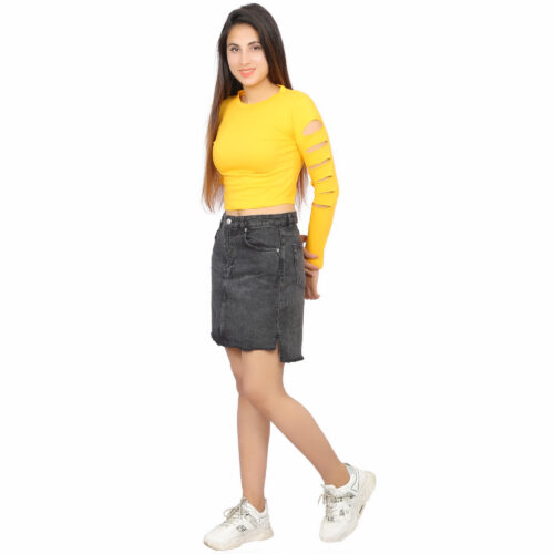 Women's Yellow Cut-Out Sleeve Crop Top – Stylish Casual Wear - Image 7