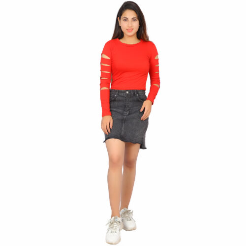 Women's Red Cut-Out Sleeve Crop Top – Full Sleeve Style - Image 3