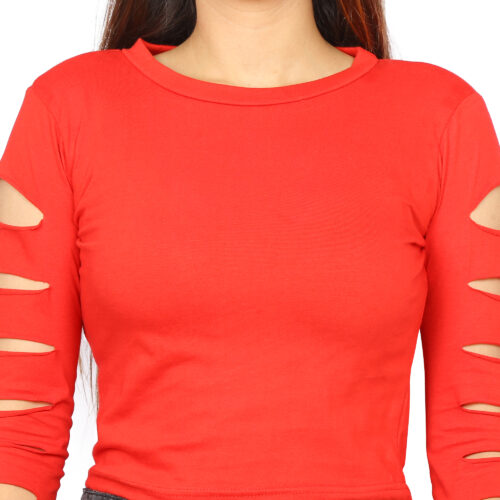 Women’s Multicolor Cut-Out Sleeve Crop Top – Full Sleeve Fit - Image 24