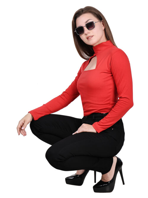 Multicolor Full Sleeve Crop Top for Women-Cut-Out Neckline - Image 14