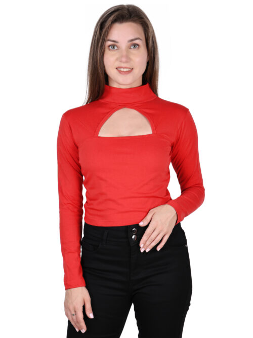 Multicolor Full Sleeve Crop Top for Women-Cut-Out Neckline - Image 15