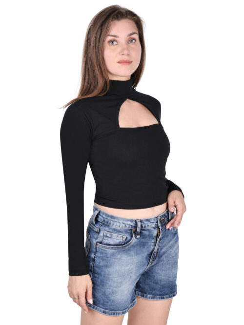 Multicolor Full Sleeve Crop Top for Women-Cut-Out Neckline - Image 21